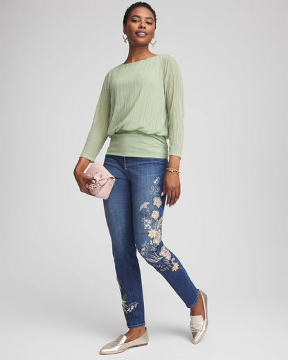 Chico's Women | Appliqué Girlfriend Slim Ankle Jeans DRAGON ROAD INDIGO