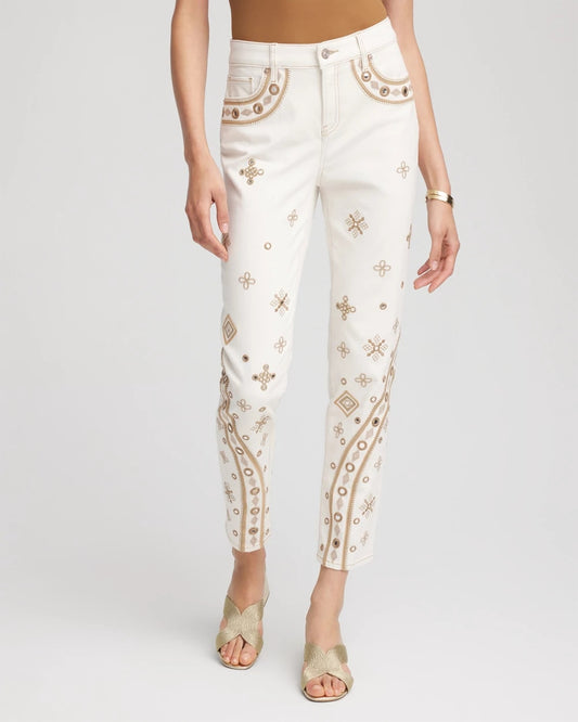 Chico's Women | Embellished Girlfriend Slim Ankle Jeans SEA SALT