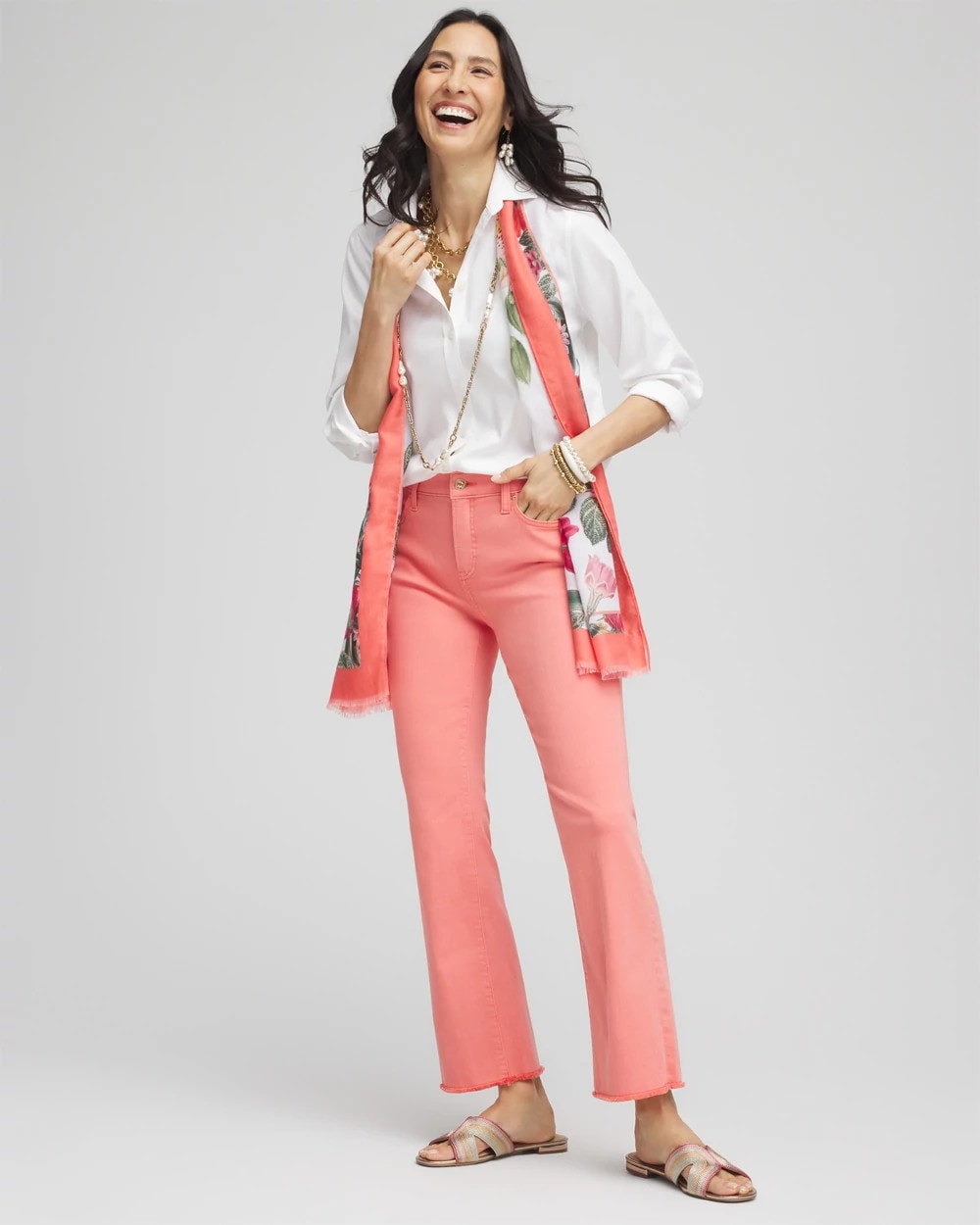 Chico's Women | Girlfriend Fray Hem Kick Flare Jeans MELON MAMBO
