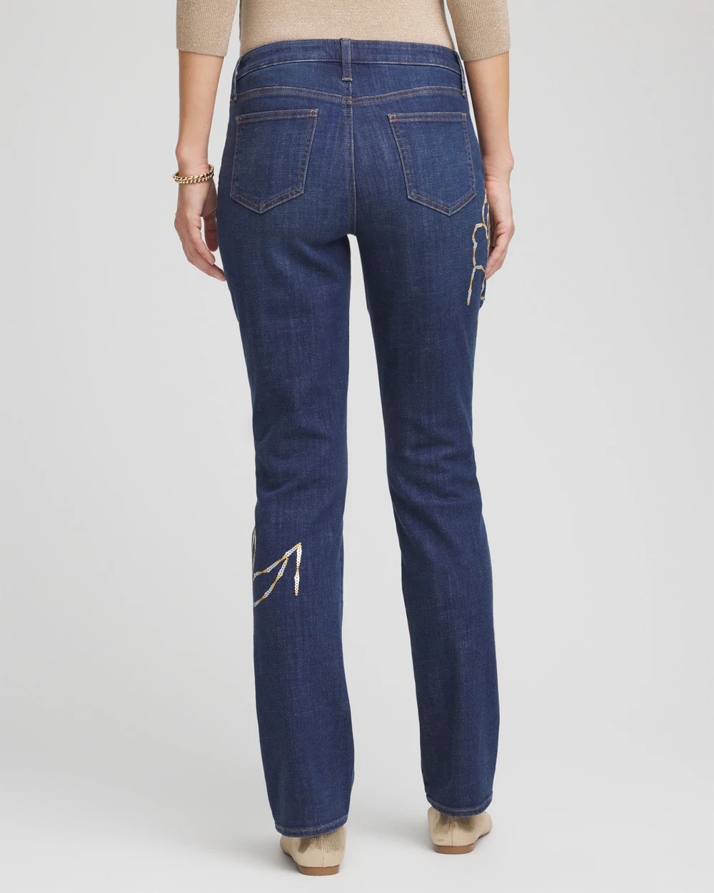 Chico's Women | Sequins Rose Girlfriend Slim-Leg Jeans SEQUOIA INDIGO