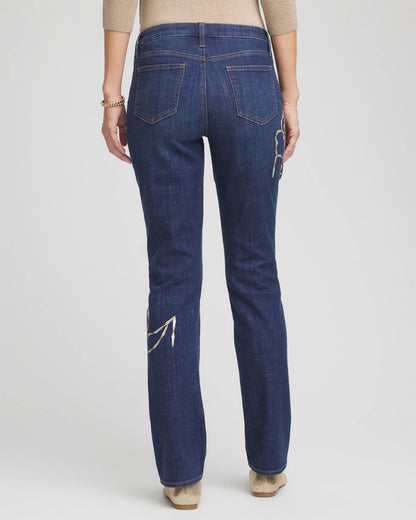 Chico's Women | Sequins Rose Girlfriend Slim-Leg Jeans SEQUOIA INDIGO