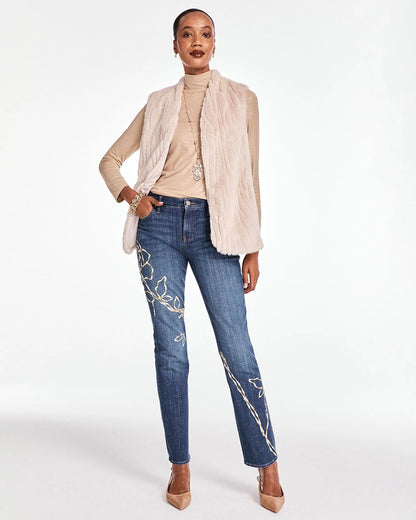 Chico's Women | Sequins Rose Girlfriend Slim-Leg Jeans SEQUOIA INDIGO