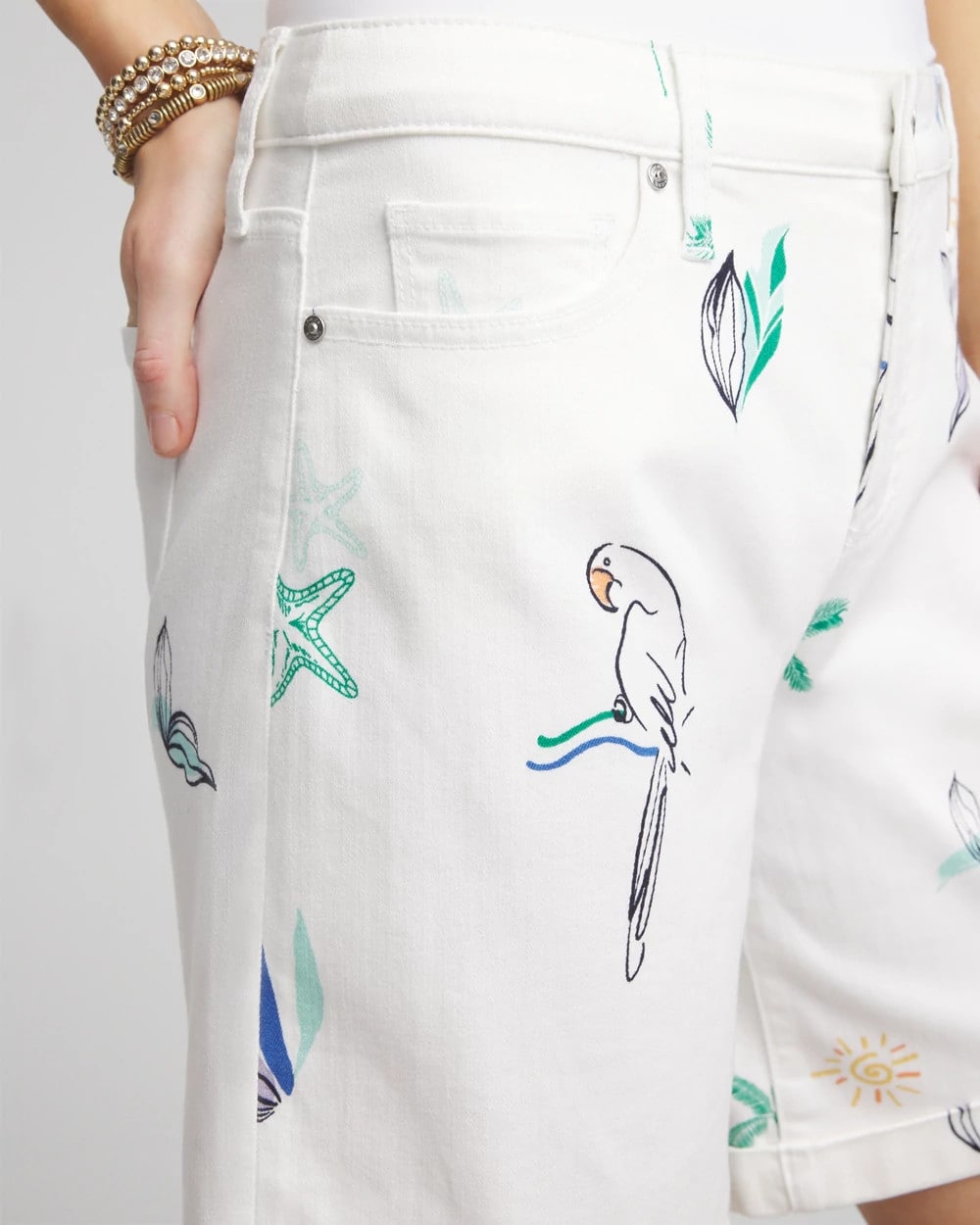Chico's Women | Girlfriend Cuffed Swing Denim Shorts ALABASTER