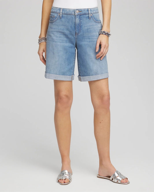 Chico's Women | Girlfriend Cuffed Swing Denim Shorts PASHMINA INDIGO