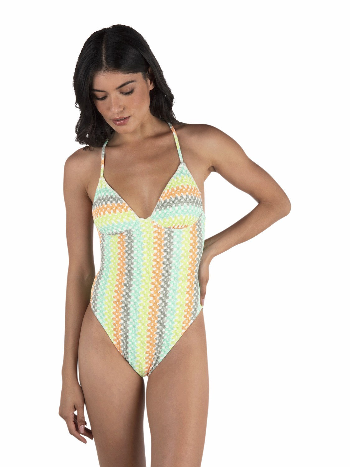 Stripe Crochet Scrunch Moderate One Piece