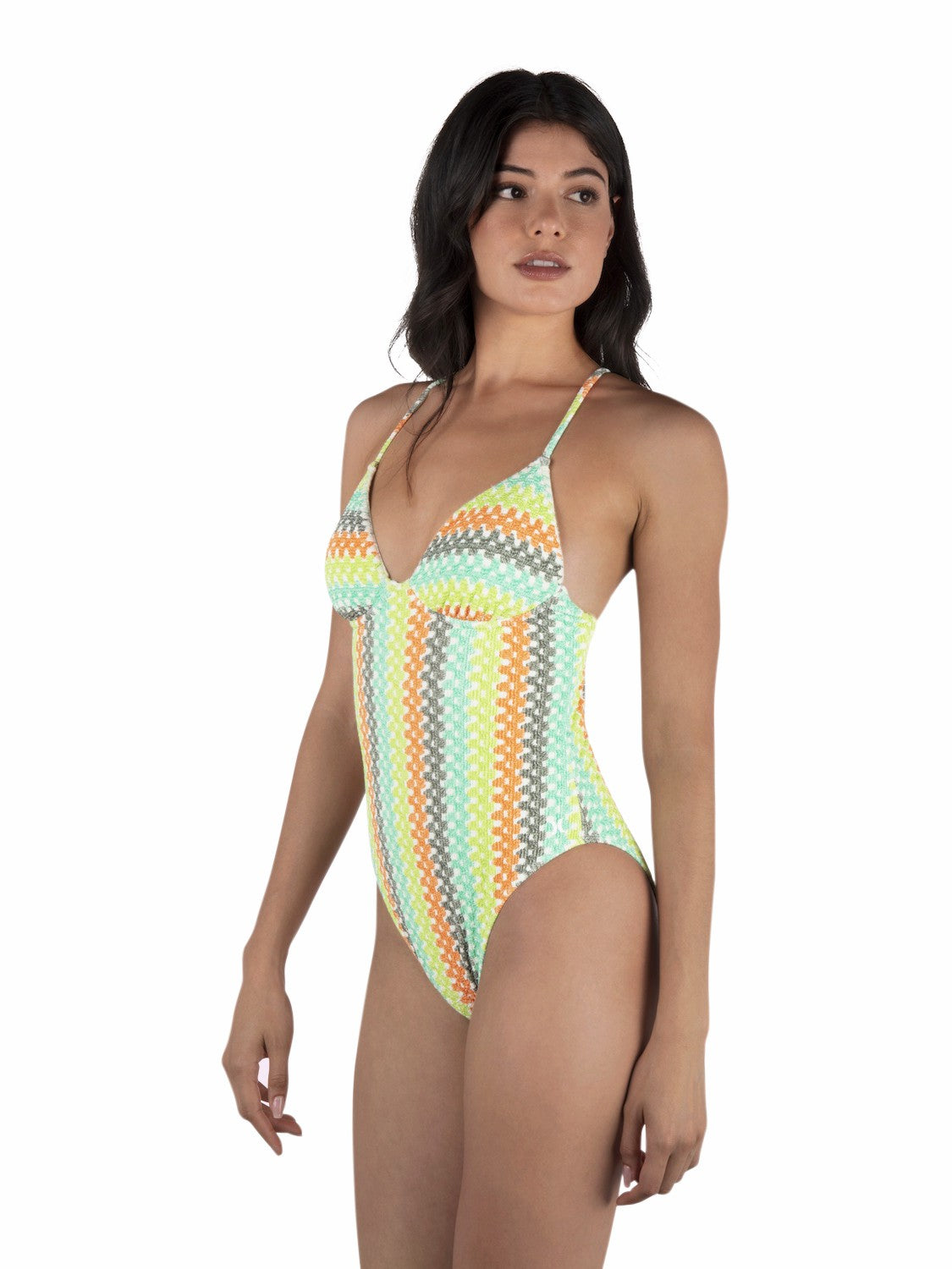 Stripe Crochet Scrunch Moderate One Piece