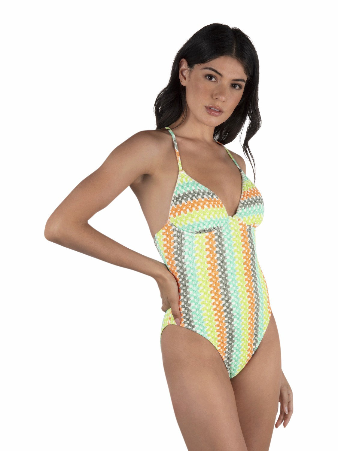 Stripe Crochet Scrunch Moderate One Piece