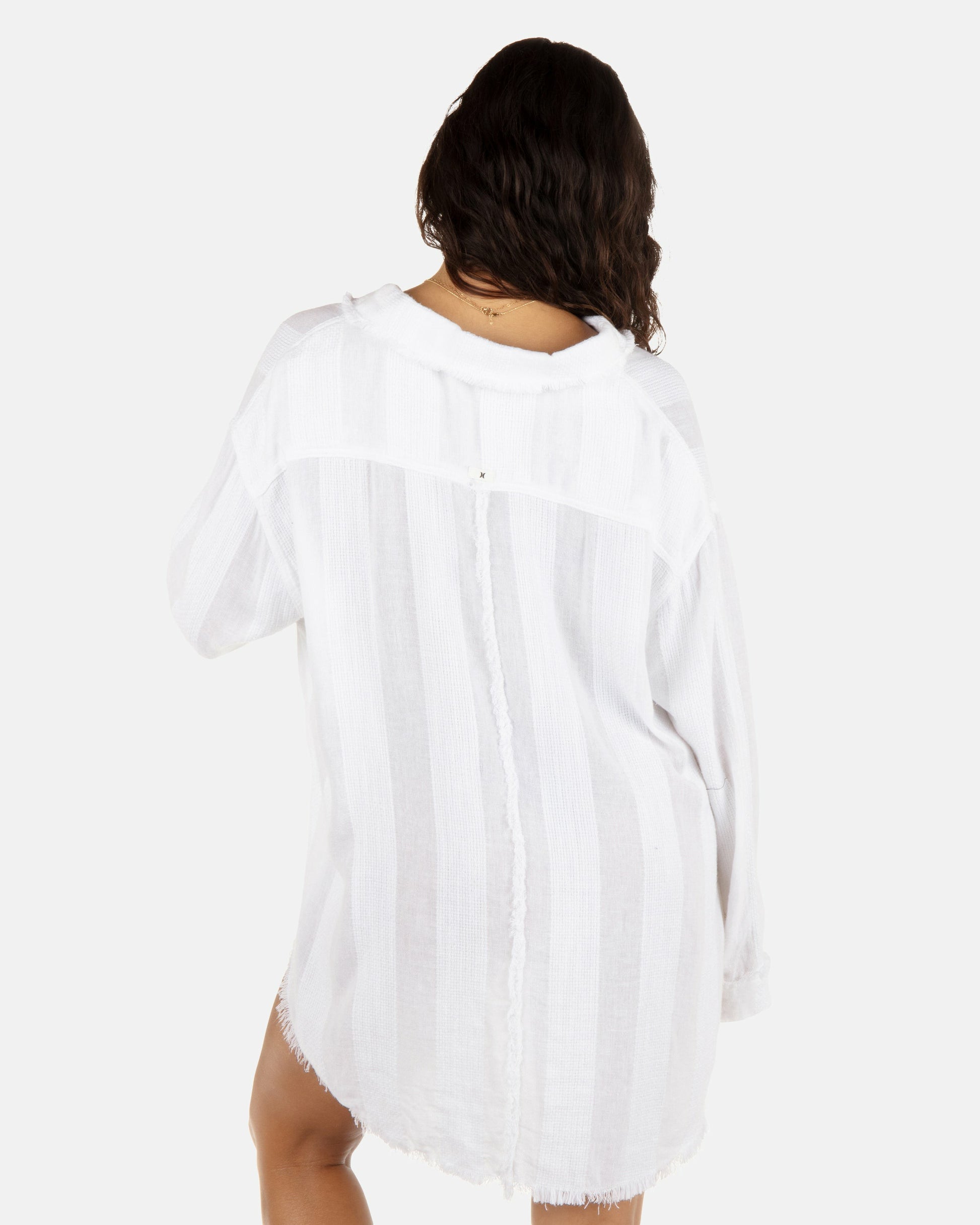 Solid Stripe Gauze Long Sleeve Button Front Shirt
